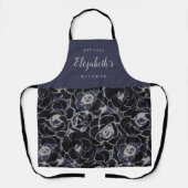 Blauw abstract bloemmotief gepersonaliseerd koken schort (Voorkant)