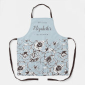 Blauw abstract bloempatroon op maat gekookt schort (Voorkant)