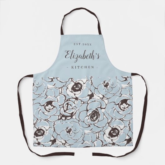 Blauw abstract bloempatroon op maat gekookt schort (Voorkant)