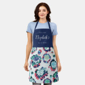 Blauw abstract bloempatroon op maat gekookt schort (Gedragen)