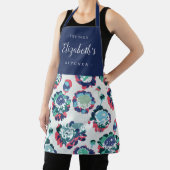 Blauw abstract bloempatroon op maat gekookt schort (Insitu)