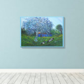 Blauw Abstract boomgaard Vid Landschap Canvas Afdruk (Insitu (Houten vloer))