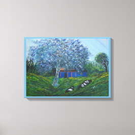 Blauw Abstract boomgaard Vid Landschap Canvas Afdruk