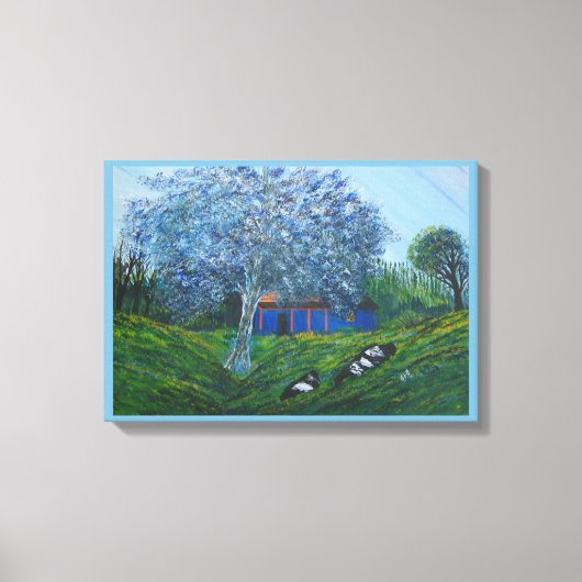 Blauw Abstract boomgaard Vid Landschap Canvas Afdruk (Voorkant)