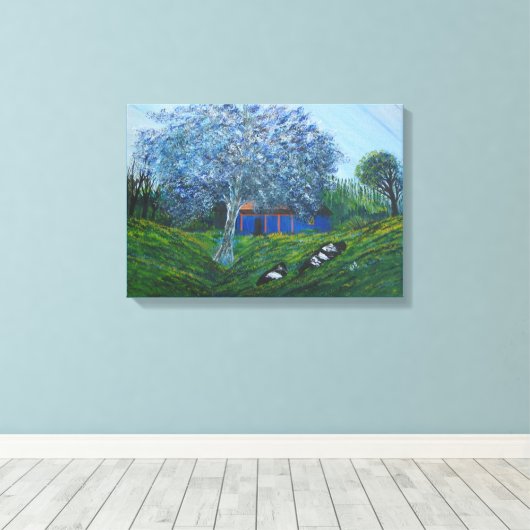 Blauw Abstract boomgaard Vid Landschap Canvas Afdruk (Insitu (Houten vloer))