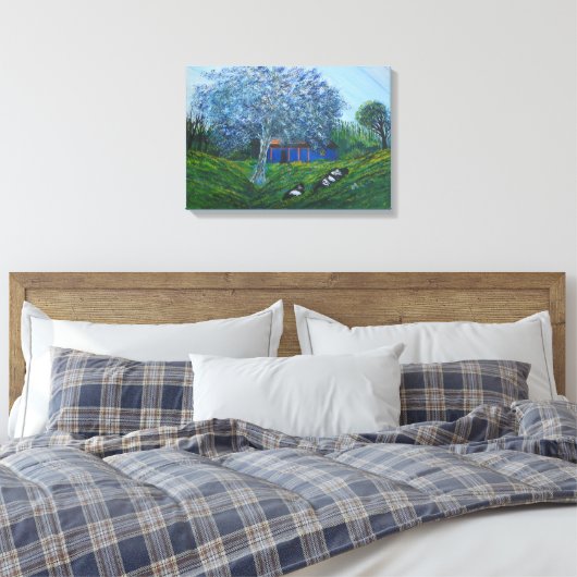 Blauw Abstract boomgaard Vid Landschap Canvas Afdruk (Insitu (Slaapkamer))