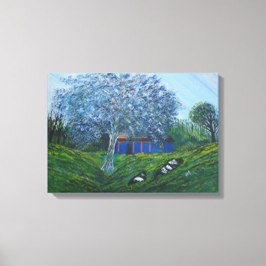 Blauw Abstract boomgaard Vid Landschap Canvas Afdruk (Voorkant)