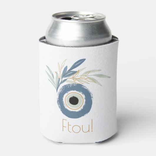 Blauw abstract boze oog met bladeren blikjeskoeler (Blikje Voorkant)