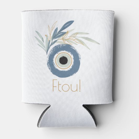 Blauw abstract boze oog met bladeren blikjeskoeler (Voorkant)