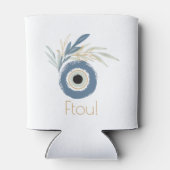 Blauw abstract boze oog met bladeren blikjeskoeler (Achterkant)