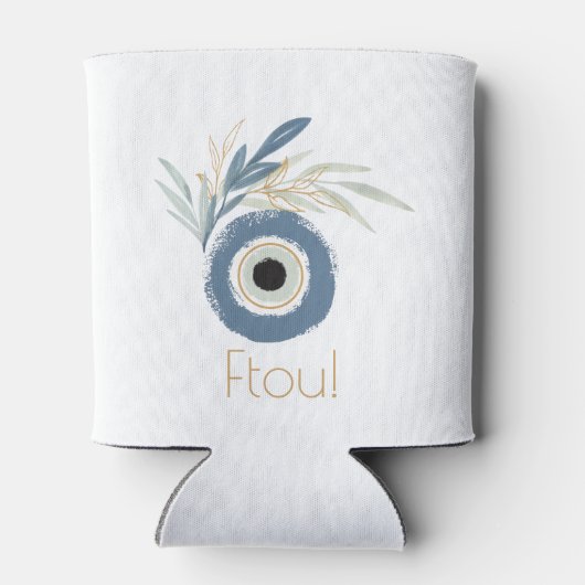 Blauw abstract boze oog met bladeren blikjeskoeler (Achterkant)