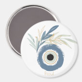 Blauw abstract boze oog met bladeren magneet (Voorkant / Achterkant)