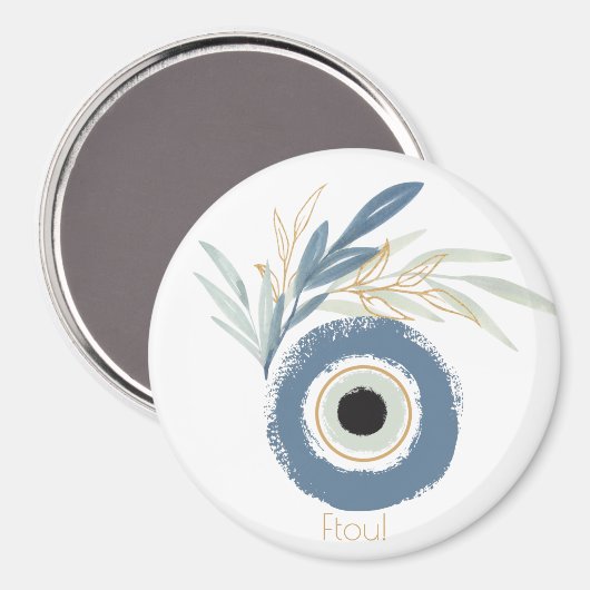 Blauw abstract boze oog met bladeren magneet (Voorkant / Achterkant)