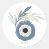 Blauw abstract boze oog met bladeren magneet ronde sticker (Voorkant)