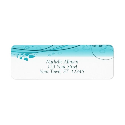 Blauw Abstract Floral Swirls Label (Voorkant)