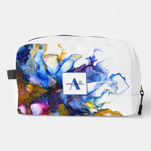 Blauw Abstract Fluid Art Agaat Naam Toilettasje (Voorkant)