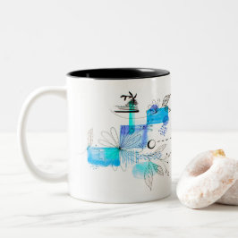 Blauw Abstract Geometric Blue Black Tweekleurige Koffiemok