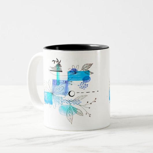 Blauw Abstract Geometric Blue Black Tweekleurige Koffiemok (Voorkant links)