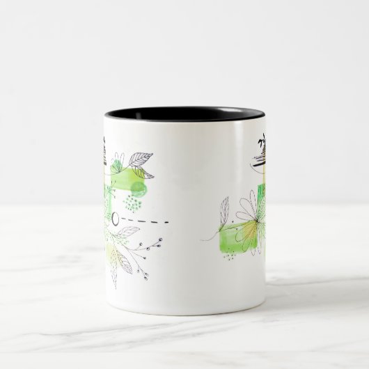 Blauw Abstract Geometric Green Black Tweekleurige Koffiemok (Center)