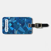 Blauw abstract geometrisch patroon aangepaste naam bagagelabel (Voorkant horizontaal)