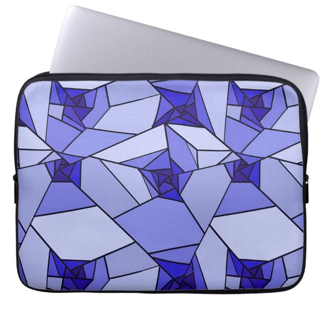 Blauw Abstract Geometrisch Patroon Laptop Sleeve (Voorkant)