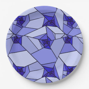 Blauw Abstract Geometrisch Patroon Papieren Bordje