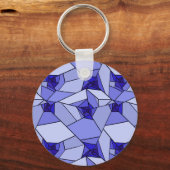 Blauw Abstract Geometrisch Patroon Sleutelhanger (Achterkant)