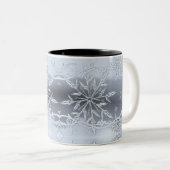 Blauw Abstract geometrisch sneeuwvlokglas Tweekleurige Koffiemok (Voorkant rechts)