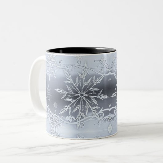 Blauw Abstract geometrisch sneeuwvlokglas Tweekleurige Koffiemok (Voorkant links)