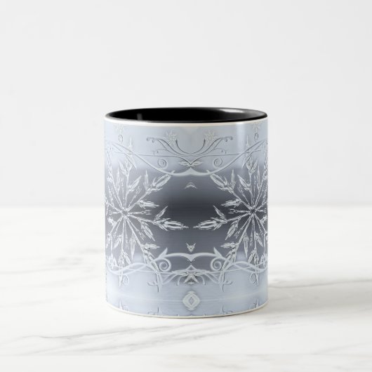 Blauw Abstract geometrisch sneeuwvlokglas Tweekleurige Koffiemok (Center)