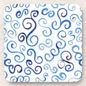Blauw Abstract geschilderd curvy patroon Onderzetter (Voorkant)