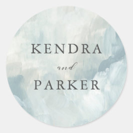 Blauw Abstract geschilderd penseelstreken bruiloft Ronde Sticker