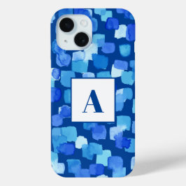 Blauw Abstract geschilderde vierkanten iPhone 15 Case
