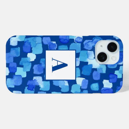 Blauw Abstract geschilderde vierkanten Case-Mate iPhone Case (Achterkant (horizontaal))
