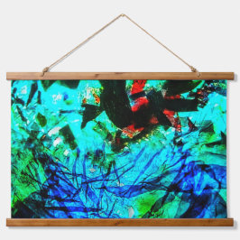 Blauw abstract houten wandtapijt met toplaag, Happ Hangend Wandkleed