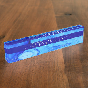 Blauw Abstract Inktvlek Mooie Douane Naambordje