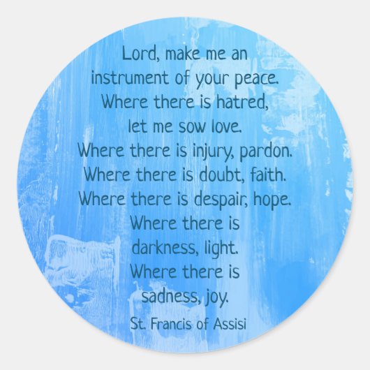 Blauw Abstract Inspirerend St. Francis Prayer Ronde Sticker (Voorkant)