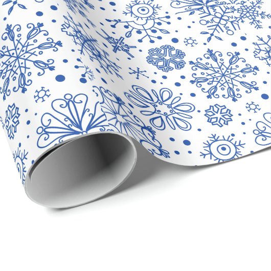 Blauw Abstract Kerstmis Sneeuwvlokken Patroon Cadeaupapier (Rol Hoek)