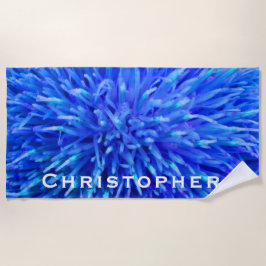 Blauw Abstract keukenhanddoek met witte naam Strandlaken