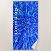Blauw Abstract keukenhanddoek met witte naam Strandlaken (Voorkant)