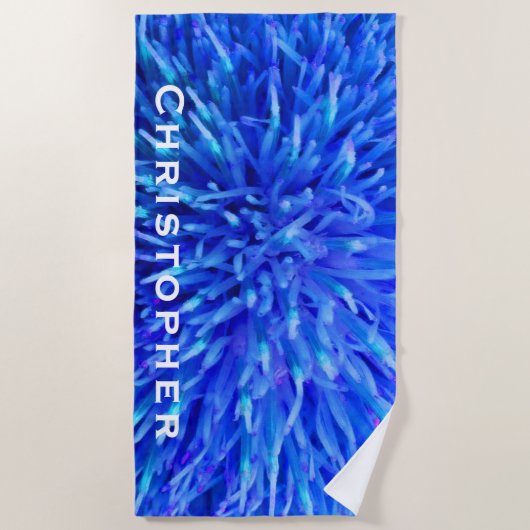 Blauw Abstract keukenhanddoek met witte naam Strandlaken (Voorkant)