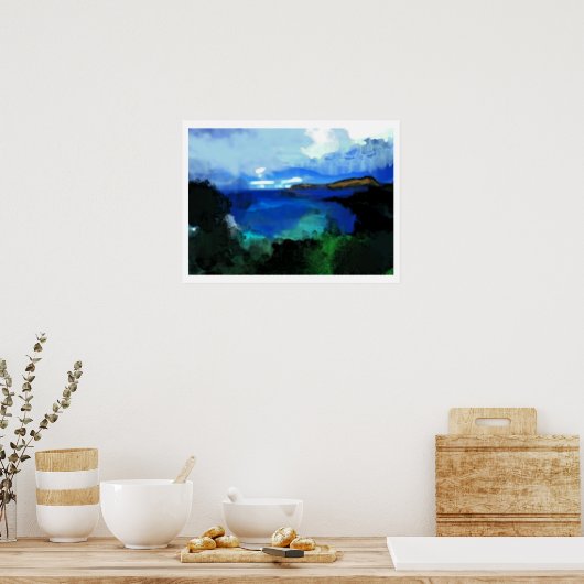 Blauw Abstract landschap Poster (Keuken)