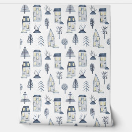 Blauw abstract lijnhuispatroon behang