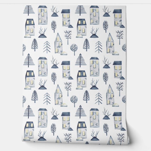 Blauw abstract lijnhuispatroon behang (Afrollen)