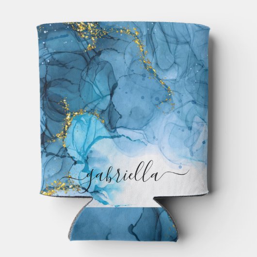 Blauw Abstract marmer Blikjeskoeler (Achterkant)