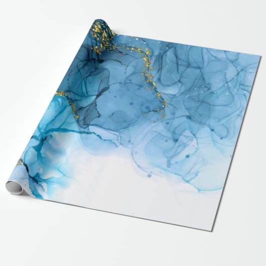 Blauw Abstract marmer Cadeaupapier (Uitgerold)