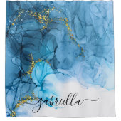 Blauw Abstract marmer Douchegordijn (Voorkant)