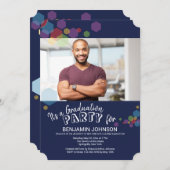 Blauw Abstract met Hexagons Photo Invitation Kaart (Voorkant / Achterkant)