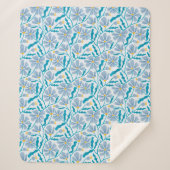 Blauw Abstract Mid Century Modern Flower Sherpa Deken (Voorkant)