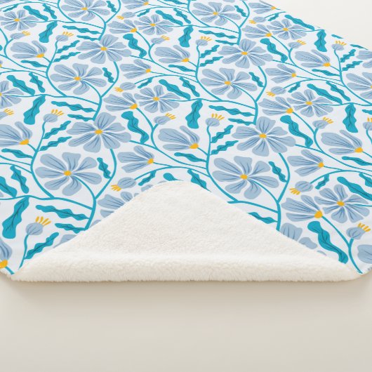 Blauw Abstract Mid Century Modern Flower Sherpa Deken (3/4)